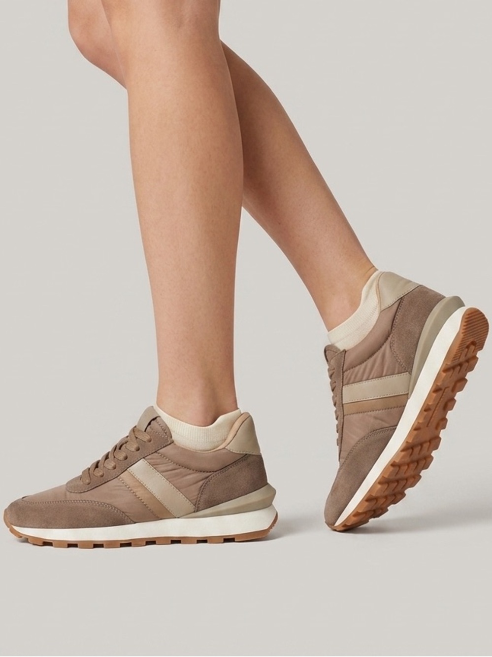 J/SLIDES EDDIE LACE UP SNEAKERS IN NUDE NYLON